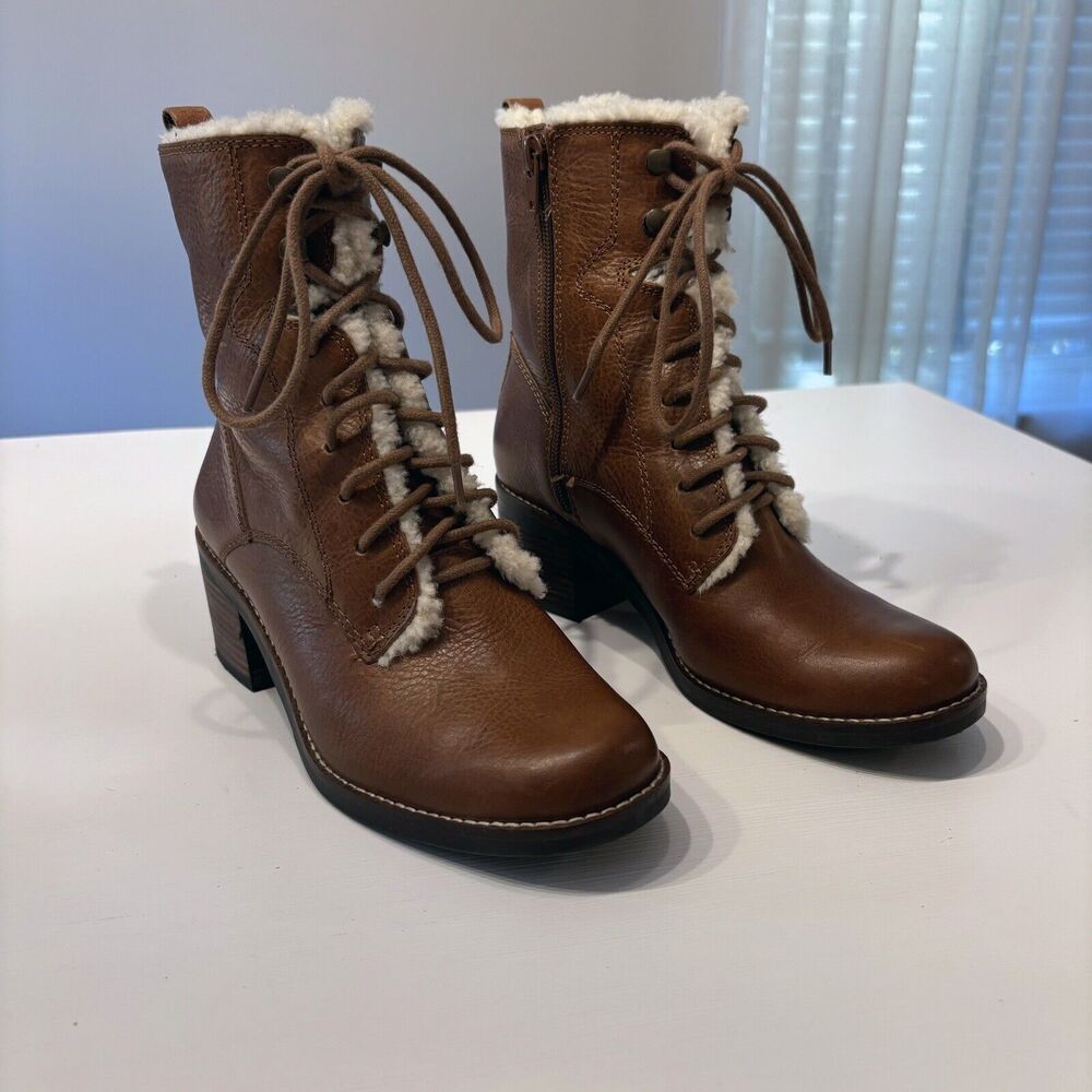 Lucky Brand Women's Cambreen Brown Leather‎ Faux Shearling Lining Boots Size 6 M